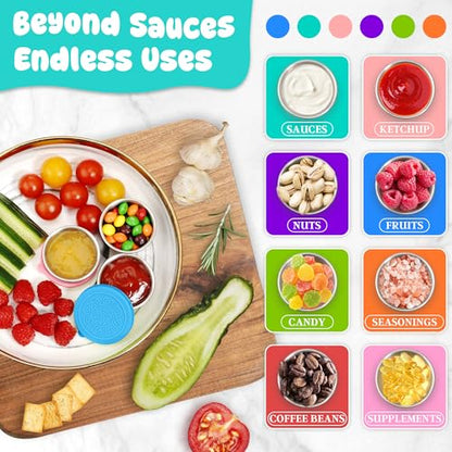 LIEMAND 6x1.6 oz Salad Dressing Container to Go, Leakproof Reusable Stainless Steel Small Container with Lid,Sauce Containers for Lunch box,Picnics,Travel,Office and Meal Prep - color: Rainbow, size: 1.6oz