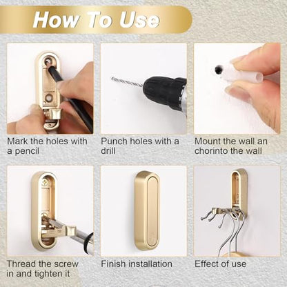 2Pcs Gold Folding Wall Hooks Heavy Duty Foldable Coat Hooks for Hanging Towels Clothes Bags Keys Bathroom Bedroom Closet Gold Hooks for Wall