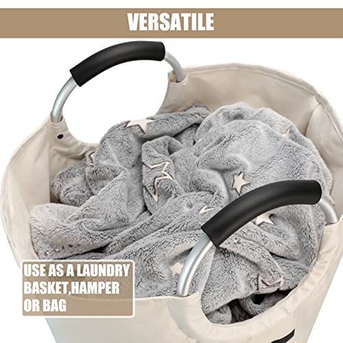 DOKEHOM 90L Large Laundry Basket, Collapsible Laundry Bag, Freestanding Tall Clothes Hamper, Foldable Washing Bin (Beige) - color: Beige, size: 90L
