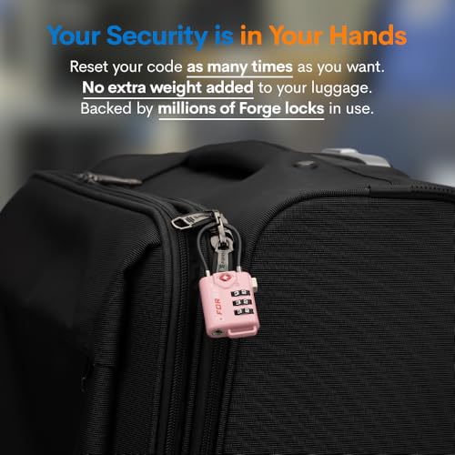 Forge TSA Approved Cable Luggage Locks, 2 Pink Locks, Re-settable Combination with Alloy Body - color: Pink 2 Locks
