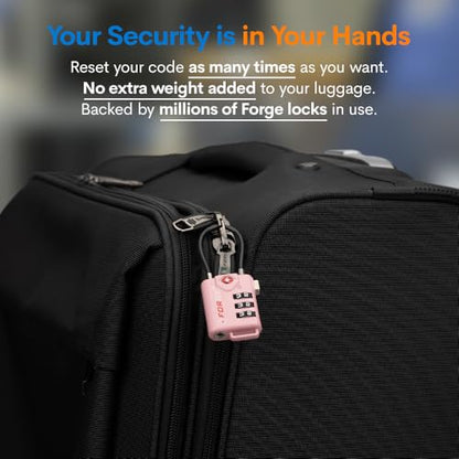 Forge TSA Approved Cable Luggage Locks, 2 Pink Locks, Re-settable Combination with Alloy Body - color: Pink 2 Locks