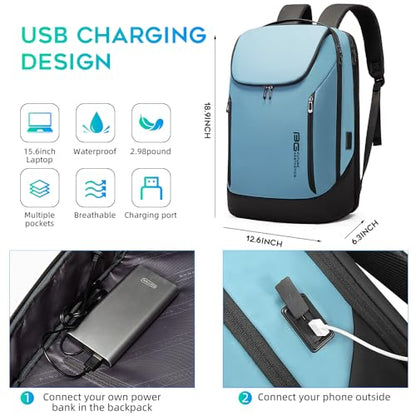 BANGE Business Smart Backpack Waterproof fit 15.6 Inch Laptop Backpack with USB Charging Port,Travel Durable Backpack (Light Blue(three Pocket), Medium) - color: Light Blue