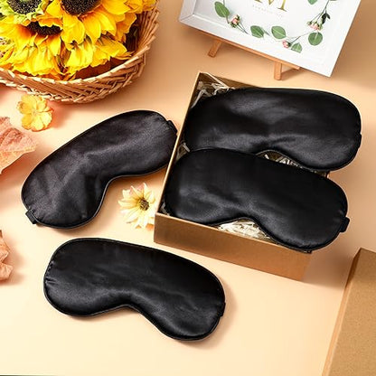 BBTO 4 Pcs Silk Sleep Eye Masks Smooth Soft Satin Eye Covers with Adjustable Strap Blindfold for Sleeping Blocking Out Lights Travel Relaxation (Black) - color: Black