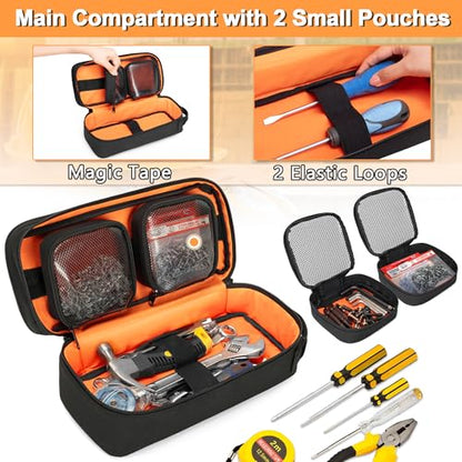 Rexmica Heavy Duty Small Tool Bag Storage with 2 Zipper Pouches, Multi-functional Tactical Molle Tool Organizer Case with Locking Carabiner for Camping, Road Trip, Electricians, EDC, Multimeter Case