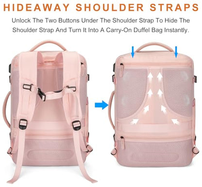 Lumesner Carry on Travel Backpacks, Extra Large 40L Flight Approved Bag for Men & Women,Expandable Suitcase Backpack With 4 Packing Cubes,Water Resistant Luggage Daypack Business Weekender Bag, Pink - color: Pink