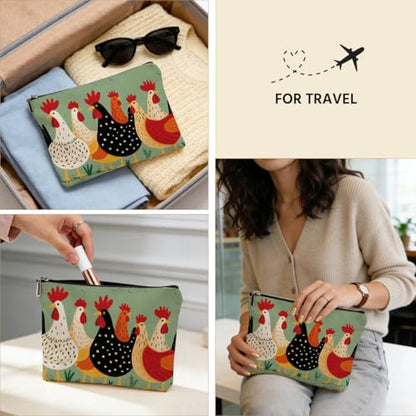 Chicken Themed Makeup Bag Travel for Women, Chickens Stuff Chickens Gifts Canvas Cosmetic Makeup Pouches with Zipper Travel Office Makeup Cosmetic Bags, Toiletry Organizer Pouch Birthday Gifts - color: Multicolor 0007