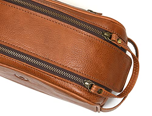 Leather Toiletry Bag for Men | Grooming Travel Kit | With Waterproof Lining | By Aaron Leather Goods - color: Tawny