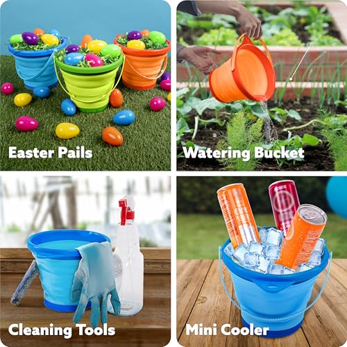 JOYIN 3 Packs Foldable Pail Bucket with Shovels & Mesh Bag, Collapsible Buckets Multi Purpose for Beach, Camping Gear, Beach Party, Fishing, and Fun Summer Activities (Orange/Blue/Green) - color: Orange/Blue/Green