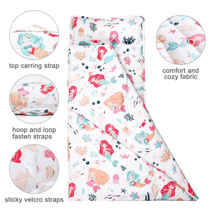 PHF Soft Toddler Nap Mat with Removable Pillow, Rollup Design Kids Sleeping Mat, Slumber Bags for Girls, 50"x20" Toddler Sleeping Bag for Daycare Preschool Travel Camping, Mermaid - color: Mermaid