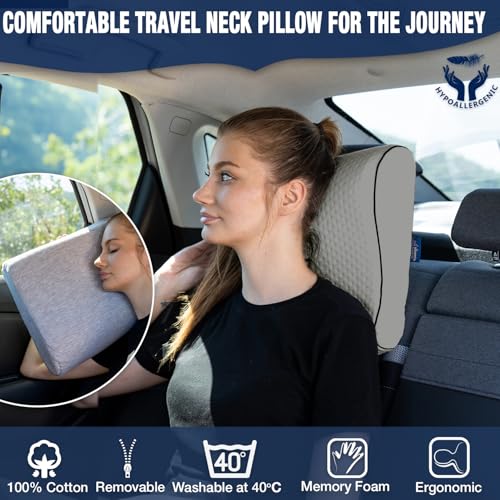 alkamto Travel & Camping Comfortable Memory Foam Pillow – Easy to Carry Portable Bag – Temperature Regulating Pillow Case (Grey Contour + Extra Cover) - size: Grey Contour Travel + Extra Cover