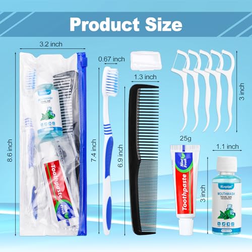 50 Set Travel Toothbrush Kit Bulk,Disposable Toothbrush with Toothpaste Set with Mouthwash,Toothpaste,Cover,Comb,Zip Bag,Floss Picks,Toothbrushes Set for Homeless,Travel - size: 1 Count (Pack of 50)
