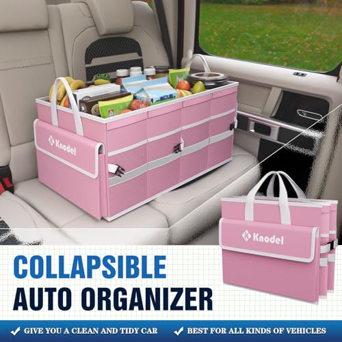 K KNODEL Car Trunk Organizer with Lid, Collapsible Car Trunk Storage Organizer, Car Organizer and Storage for SUV, Truck, Sedan (Medium, Pink) - color: Pink, size: Medium-With Lid
