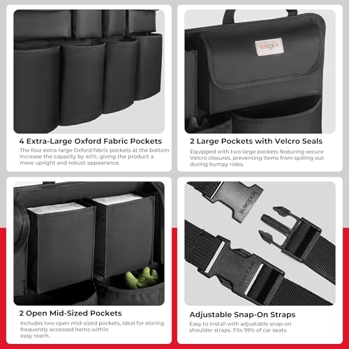 SURDOCA Car Trunk Organizer, LARGE CAPACITY Car Storage Bag with 8 Pockets, 7X Upgraded Trunk Storage Organizer for Car, SUV, Truck, MPV - color: All Black, size: L-35.5x18.2in