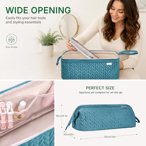 KarSyon Shark Flex Style Case for Dyson Airwrap Hair Dryer Brush Revlon Hair Tools Travel Bag Carrying Case Flat Curling Iron Organizer (Teal Blue) - color: Teal Blue