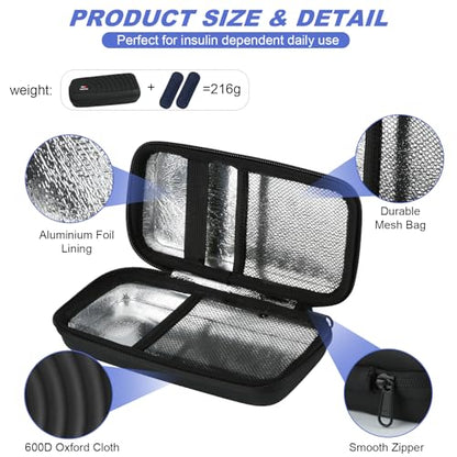 CDBXPRG Insulin Cooler Travel Case,Diabetic Cold Pack Organizer Bag with 2 Reusable Ice Packs for Insulin Pen and Other Medication Diabetic Supplies Black - color: Black