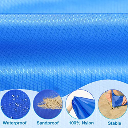 BYDOLL Nylon Beach Blanket Waterproof Sandproof Oversized 7'x7' Suits 1-5 Adults Sand Free Extra Large Blanket Lightweight Soft Picnic Mat for Beach Travel Camping - color: Blue2, size: 7'x 7'