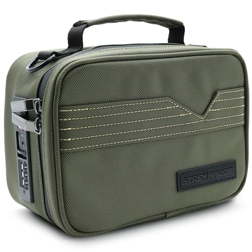 Storage Case with TSA Combination Portable Lock Bag, Carbon Lined Medicine Lockable Box, Travel Pack & Home Secured odor-resistant Organizer Divider Jars Accessories, Removable Tray (Green) - color: Green