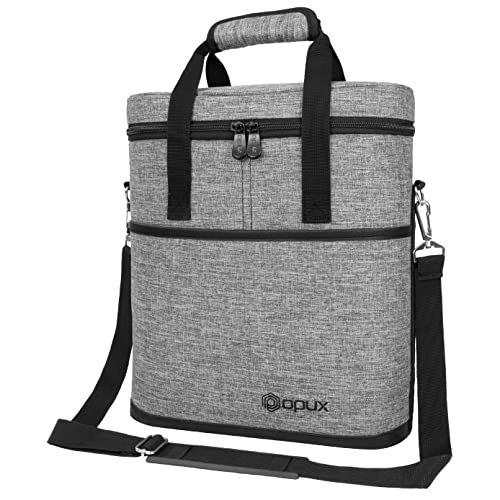 opux 3 Bottle Wine Carrier Tote, Insulated Leakproof Wine Cooler Bag, Wine Travel Bag Tote for Picnic BYOB Beach, Portable Wine Bottle Carrying Case, Gift for Wine Lover Women Men Christmas, Grey - color: Heather Gray