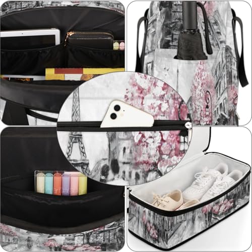 Eiffel Tower Foldable Travel Duffel Bag, Expandable Sports Gym Bag with Shoes Compartment Weekender Overnight Totes Bags for Women Men - color: Eiffel Tower