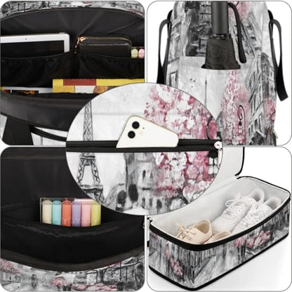 Eiffel Tower Foldable Travel Duffel Bag, Expandable Sports Gym Bag with Shoes Compartment Weekender Overnight Totes Bags for Women Men - color: Eiffel Tower