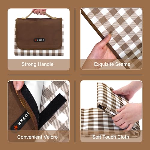 HX&OD Outdoor Picnic Blanket 80"X80" Picnic Mat Extra Large Camping Blanket Beach Blanket Foldable Waterproof Sand Mat Hiking Travel Family Concerts(Brown) - color: Brown, size: 80”x 80”