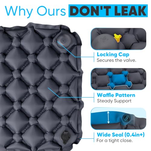 Sekey Inflatable Seat Cushion with Press Valve -2in Thick Airplane Seat Cushion, Ultra Portable & Lightweight, for Long Flights, Stadium, Camping, Office, Car Travel-Deep Gray