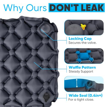 Sekey Inflatable Seat Cushion with Press Valve -2in Thick Airplane Seat Cushion, Ultra Portable & Lightweight, for Long Flights, Stadium, Camping, Office, Car Travel-Deep Gray