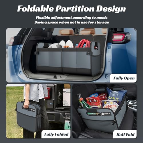 Sposuit Trunk Organizer for Car - 70L Collapsible Car Storage with 11 Pockets & Reinforced Handles, SUV Trunk Organizers for Grocery Cargo(Grey) - color: Grey, size: Large