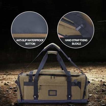 Large Duffle Bag for Travel - Men & Women, Foldable Gym Duffle Backpack, Heavy Duty Tactical Military Canvas Duffel Bags, Extra Big Carry On with Shoe Pockets, Waterproof (80L/103L) - color: Brown, size: L(103L)