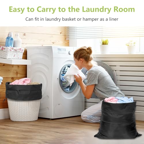 OTraki 20 x 24 inch Laundry Bag 2 Pack Travel Laundry Bags Medium Washable Dirty Clothes Bag Organizer with Drawstring Closure for Camp Fit Laundry Hamper Drying Do Not Exceed 176℉ Black - size: 20x24 inch