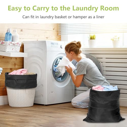 OTraki 20 x 24 inch Laundry Bag 2 Pack Travel Laundry Bags Medium Washable Dirty Clothes Bag Organizer with Drawstring Closure for Camp Fit Laundry Hamper Drying Do Not Exceed 176℉ Black - size: 20x24 inch