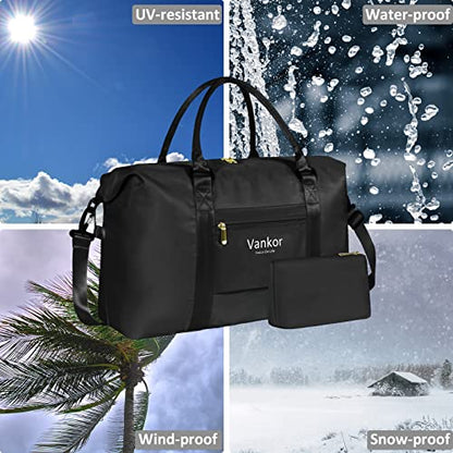 Large Duffle Bag for Travel Waterproof 21 Inch, Vankor Gym Duffel Bag for Women Men Durable Carry on Weekender Overnight Sports Luggage Weekend Beach Yoga Workout Hospital Mommy Diaper Bag Black