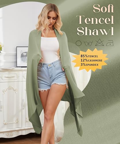 Tencel Cashmere Shawl Wraps for Women,Pashmina Stole Airplane Travel Wool Scarf Blanket Wrap Lightweight UPF 50+ - color: Mossgreen