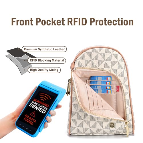 INICAT RFID Blocking Sling Bag, Anti Theft Crossbody Bag for Women Compact Travel Purses Leather - color: White Blue Checked Ii