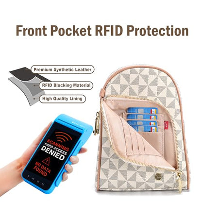 INICAT RFID Blocking Sling Bag, Anti Theft Crossbody Bag for Women Compact Travel Purses Leather - color: White Blue Checked Ii