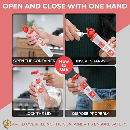 Travel-Sharps - Single Use Travel Sharps Container for AutoPens Needles Syringes - Portable Small Sharp Containers with Locking Lid, Puncture Resistant Transportable Needle Disposal Containers 6 Pack - size: 7in Flat-End (6Pk)