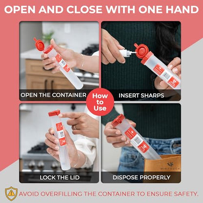 Travel-Sharps - Single Use Travel Sharps Container for AutoPens Needles Syringes - Portable Small Sharp Containers with Locking Lid, Puncture Resistant Transportable Needle Disposal Containers 6 Pack - size: 7in Flat-End (6Pk)