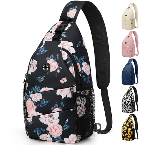 Pritent Crossbody Bags for Women Men Trendy Sling Bag Backpack Casual Chest Bag with Convertible Shoulder Strap - color: Floral Pattern, size: Large