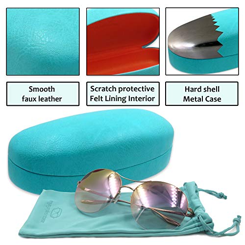 MyEyeglassCase Hard Sunglasses case - Women Glasses Case Holder - Large Durable Eyeglass Case Hard Shell with Pouch & Cloth - color: As113 Teal