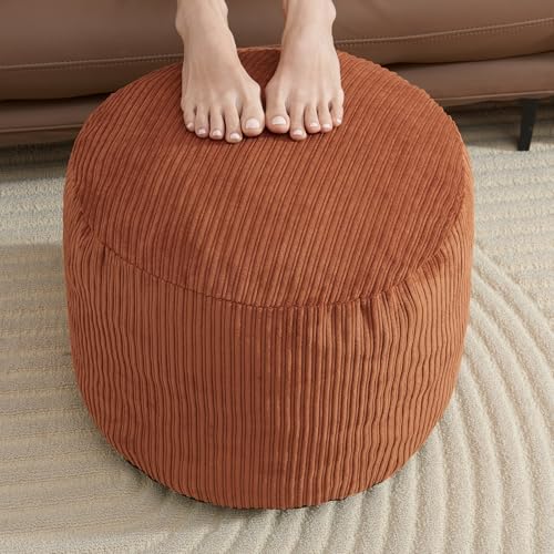 WSOFRLAC Pouf Ottoman Foot Stools Ottoman with Foam Small Corduroy Ottomans for Living Room Ottomans Pouf 20x15 Floor Poufs Foot Rest for Office Chair Orange Foot Stool Small - color: Orange, size: 20"D x 20"W x 15"H