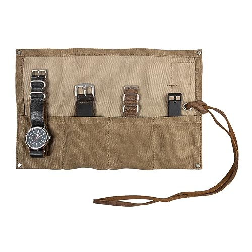 Hide & Drink, Waterproof Waxed Canvas Travel Watch Roll Organizer with 4 Slots, Easy Carry On Watchlover Storage, Handmade Travel Case, Fatigue - color: Fatigue