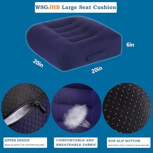 WSGJHB Large Seat Cushion, Extra Thick Booster Seat Cushions for Office Chairs Long Sitting Office Workers, Car Drivers, Relieves Back Pain, Breathable, Anti-Slip, 20x20x6 inchs, Blue - color: Blue Large