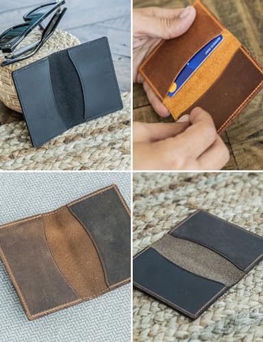 Handcrafted Genuine Leather Wallets, Minimalist Cardholders, and Passport Covers, Handmade Gift - color: Camel, style: Bifold Cardholder In-out