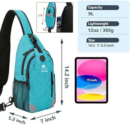 Sling Backpack for Women & Men, Crossbody Travel Bag with Water Bottle Holders, 17 Pockets, Quick-Access Phone Pocket, Hidden Security Pocket, Fits 11" Tablet, for Daily Carry, Travel, Theme Parks - color: D-teal