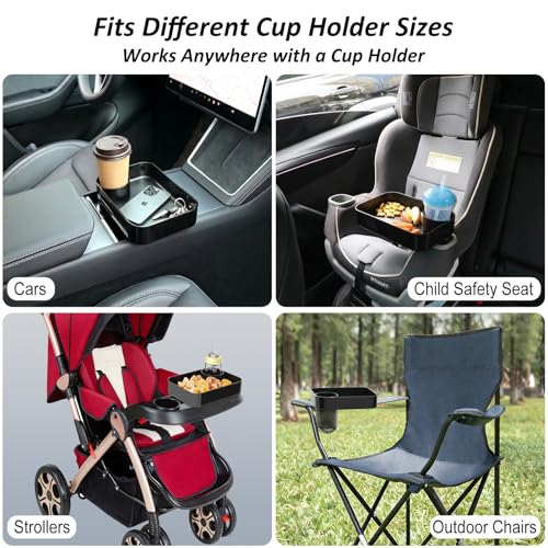Car Seat Snack Tray for Kids, Mess-Free Square Travel Tray Cup Holder Snack Tray, Durable Car Food Tray for Toddlers, Fit Kids Travel Road Trip Essentials (1, Black) - color: black