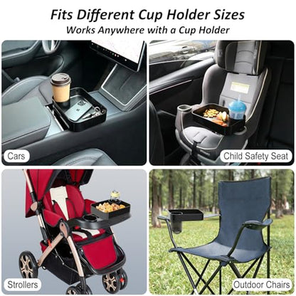 Car Seat Snack Tray for Kids, Mess-Free Square Travel Tray Cup Holder Snack Tray, Durable Car Food Tray for Toddlers, Fit Kids Travel Road Trip Essentials (1, Black) - color: black