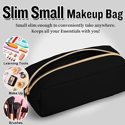 izuzta Nylon Small Makeup Bag Slim Pouch, Preppy Cute Brush Black Cosmetic Zipper Pouch for Purse, Waterproof Travel Toiletry Coin Organizer Women Girls(Black) - color: Black, size: Slim