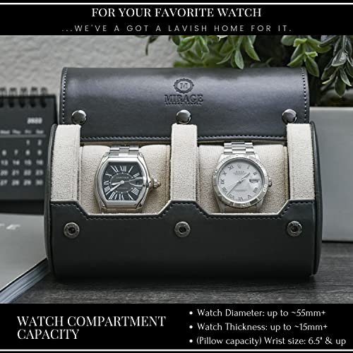2 Watch Roll Travel Case for Men - Double Watch Case - Slate Grey/Ivory White Vegan Leather - color: Slate Gray/Ivory 2-watch case