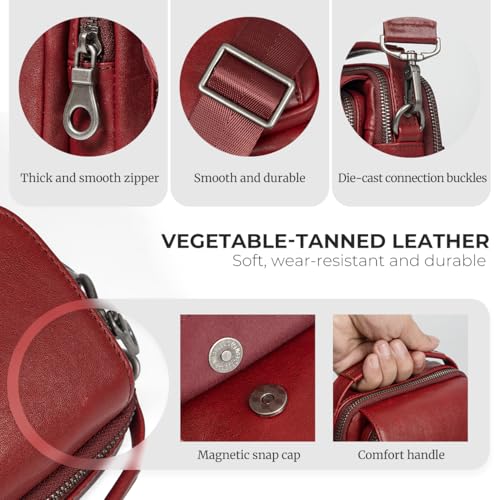 Augus Leather Small Messenger Bag For Men Crossbody Handbag Shoulder Sling Travel Bags for Men Purse Daypack Magnetic Buckle - color: Burgundy