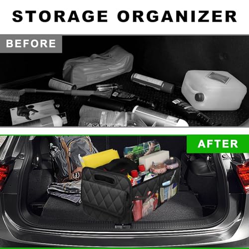 Car Trunk Organizer, Collapsible Auto Storage Box with Multi Pockets, Waterproof Oxford Cargo Organizer with Reinforced Handles, Universal Car Accessories for Men Women (White) - color: White